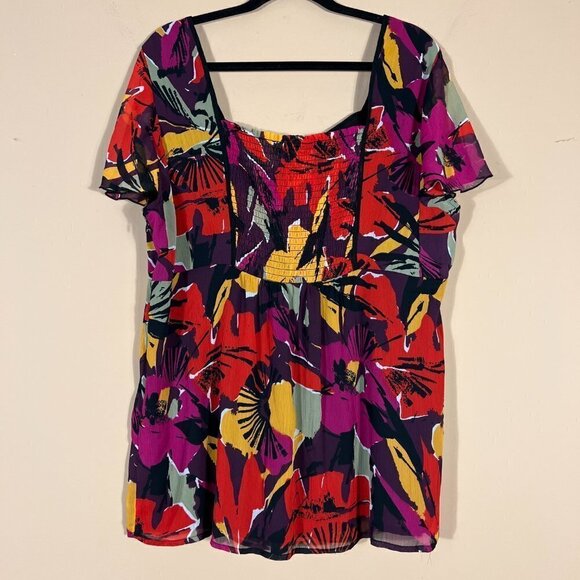 Lane Bryant Plus Multicolor Floral Short Sleeves Blouse - Picture 2 of 11
